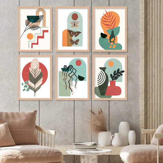 Minimal Boho Art Framed Posters for Home Living Room Bedroom and Office Wall Decor Set of 6