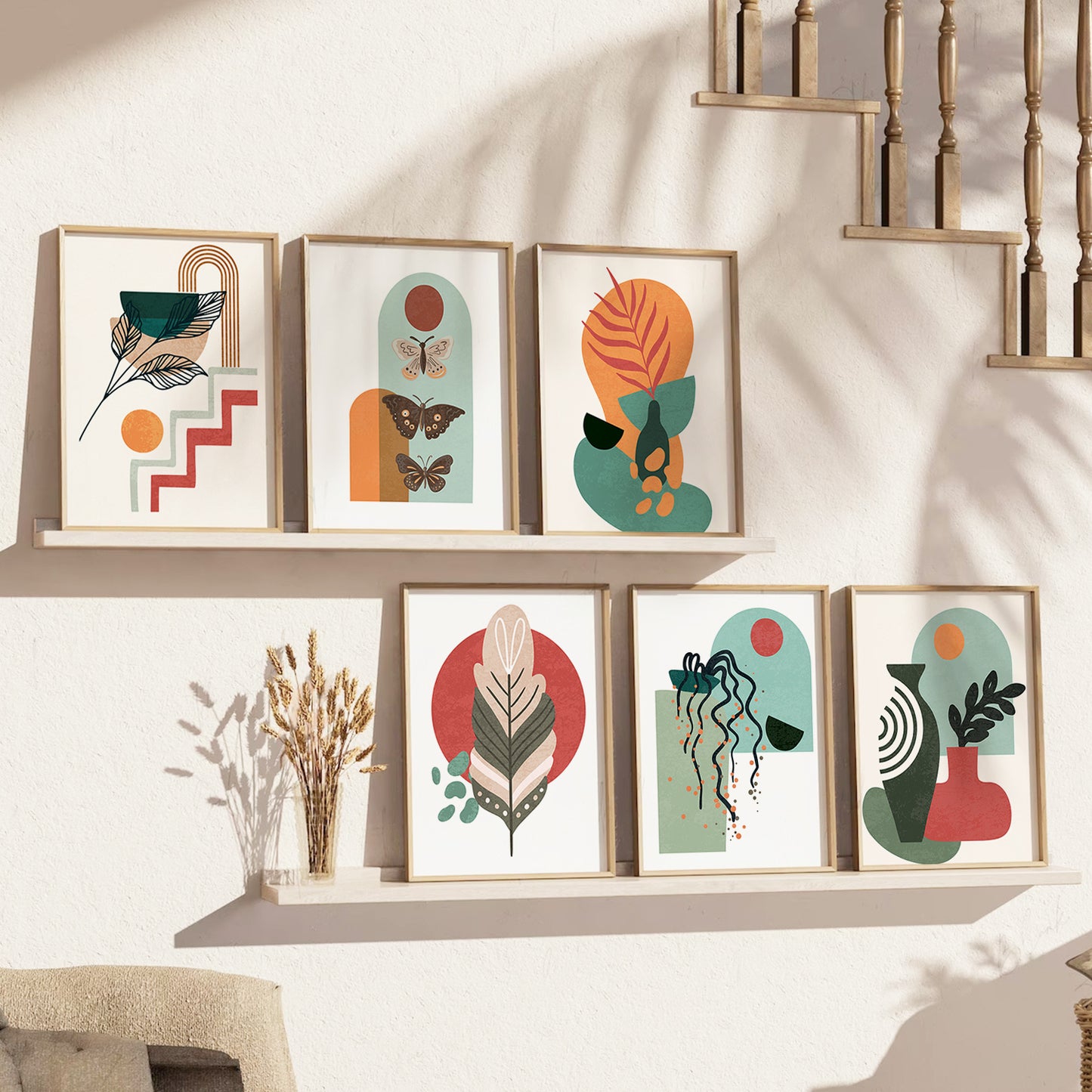 Minimal Boho Art Framed Posters for Home Living Room Bedroom and Office Wall Decor Set of 6