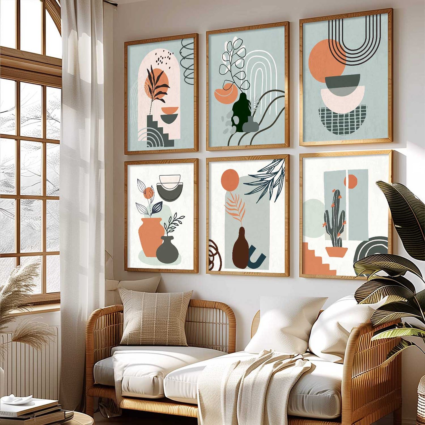 Minimal Boho Art Framed Posters for Home Living Room Bedroom and Office Wall Decor Set of 6