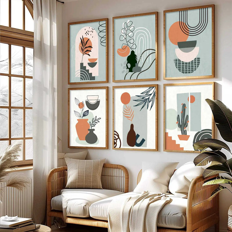 Minimal Boho Art Framed Posters for Home Living Room Bedroom and Office Wall Decor Set of 6