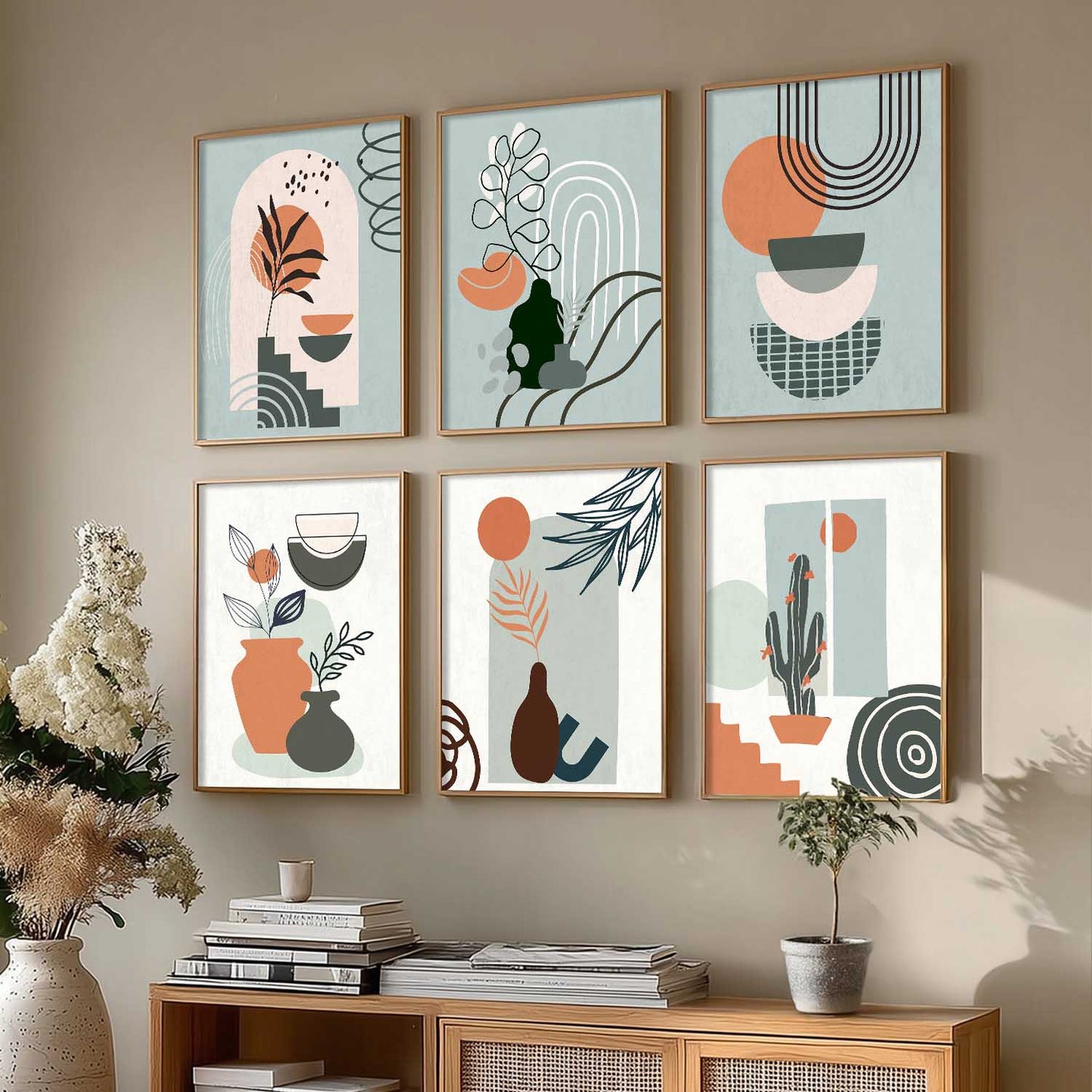 Minimal Boho Art Framed Posters for Home Living Room Bedroom and Office Wall Decor Set of 6