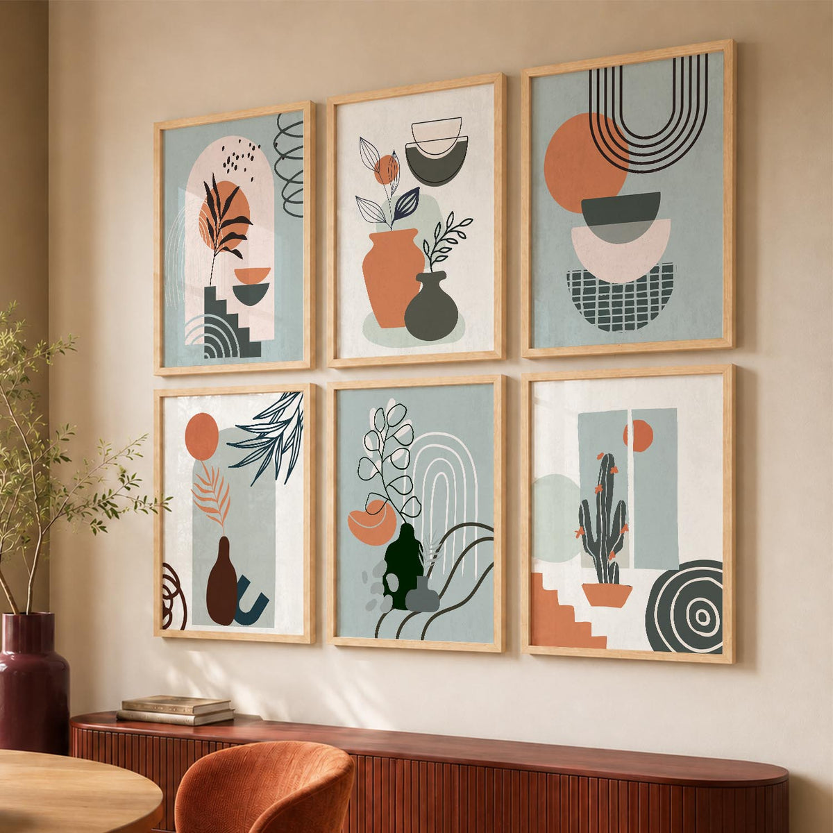 Minimal Boho Art Framed Posters for Home Living Room Bedroom and Office Wall Decor Set of 6