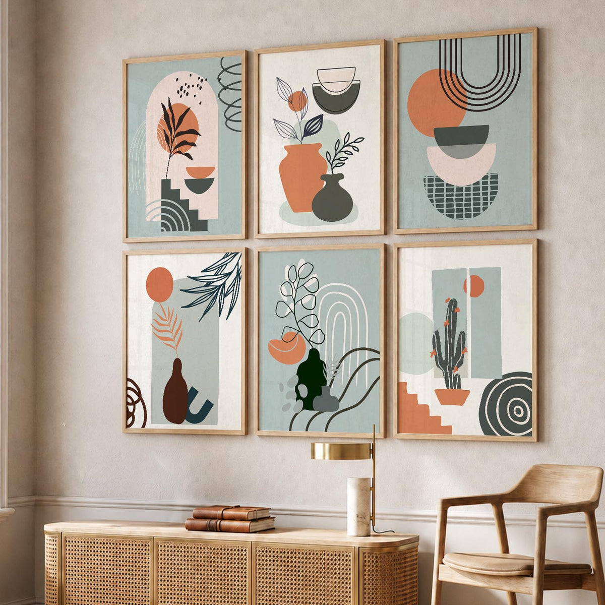 Minimal Boho Art Framed Posters for Home Living Room Bedroom and Office Wall Decor Set of 6