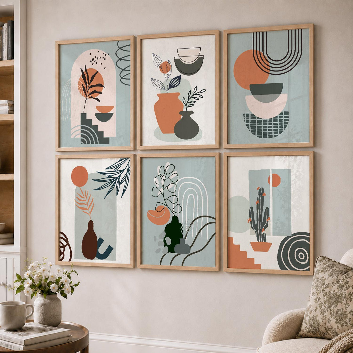 Minimal Boho Art Framed Posters for Home Living Room Bedroom and Office Wall Decor Set of 6