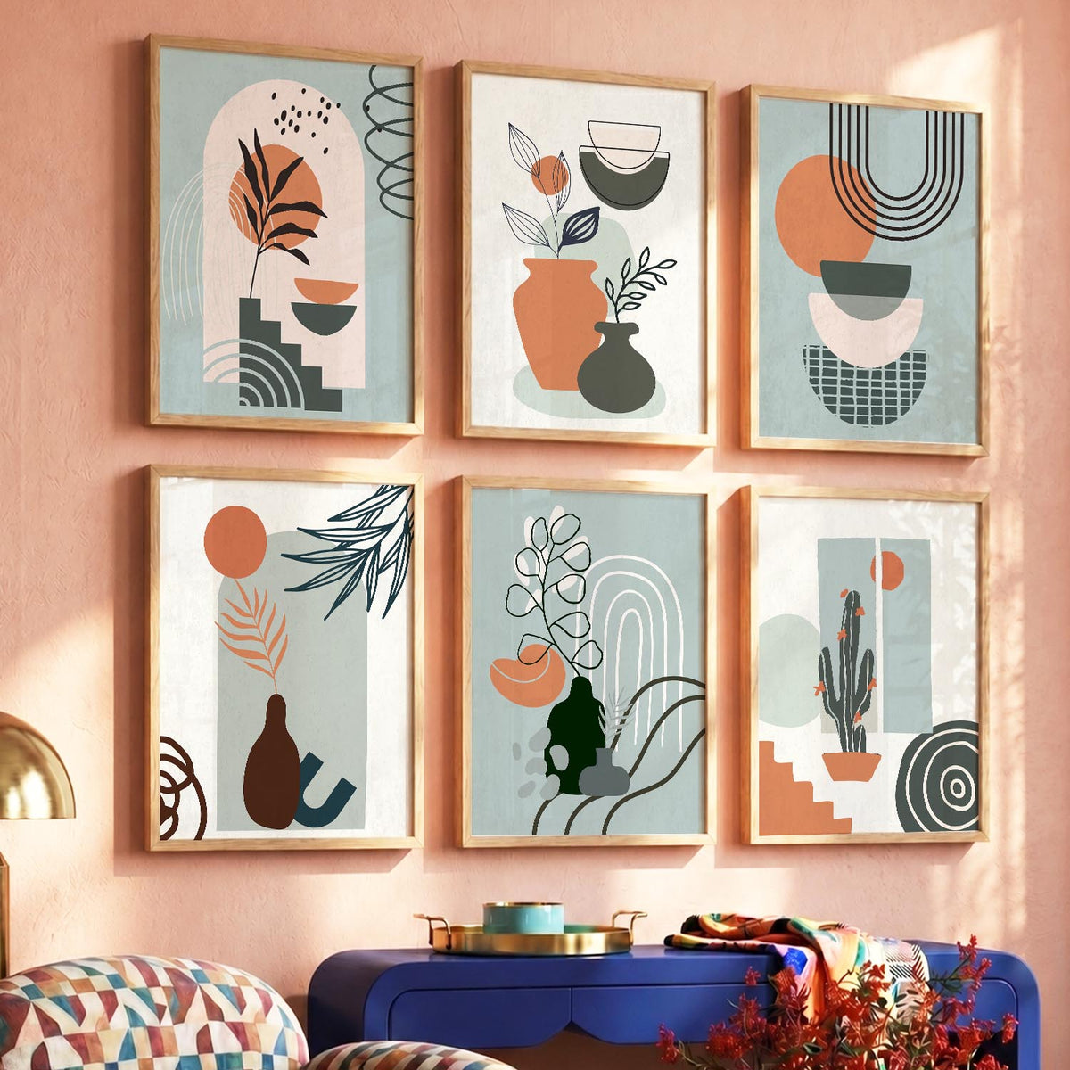 Minimal Boho Art Framed Posters for Home Living Room Bedroom and Office Wall Decor Set of 6