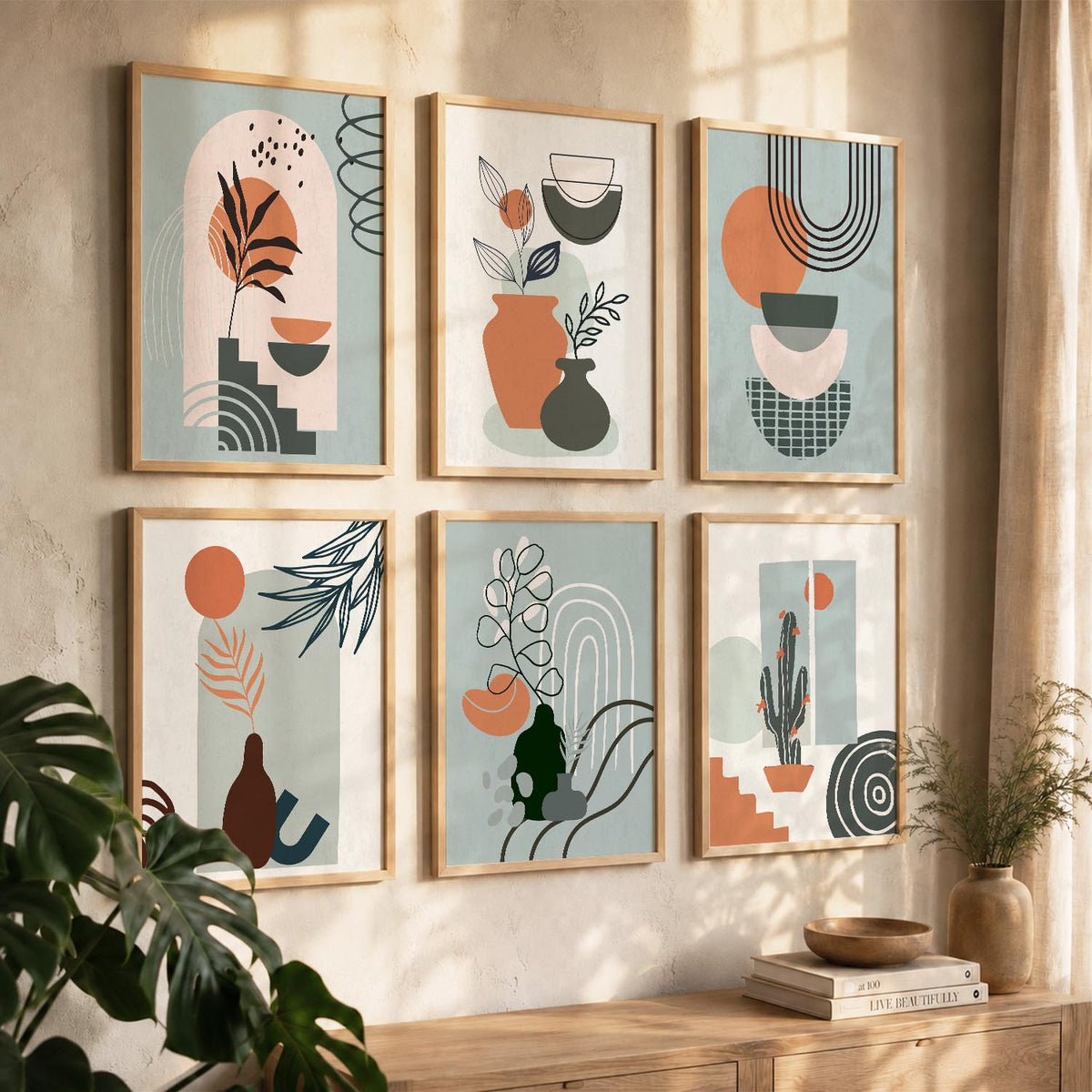 Minimal Boho Art Framed Posters for Home Living Room Bedroom and Office Wall Decor Set of 6