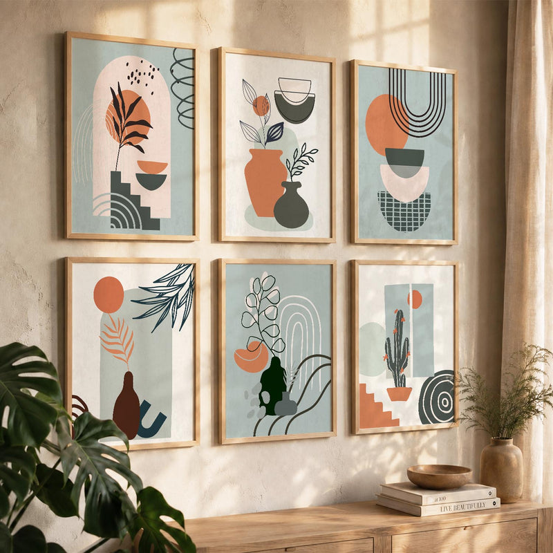 Minimal Boho Art Framed Posters for Home Living Room Bedroom and Office Wall Decor Set of 6