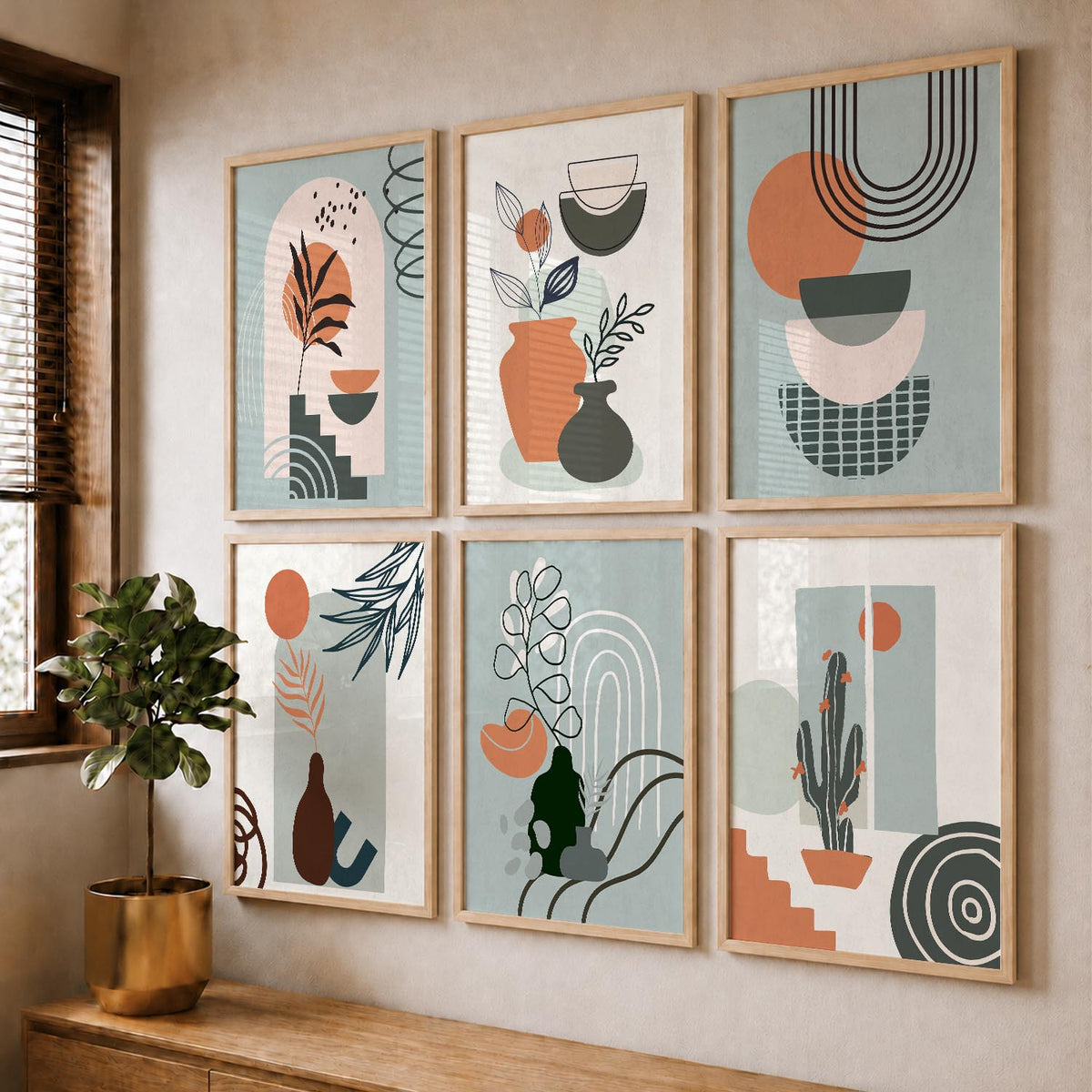 Minimal Boho Art Framed Posters for Home Living Room Bedroom and Office Wall Decor Set of 6