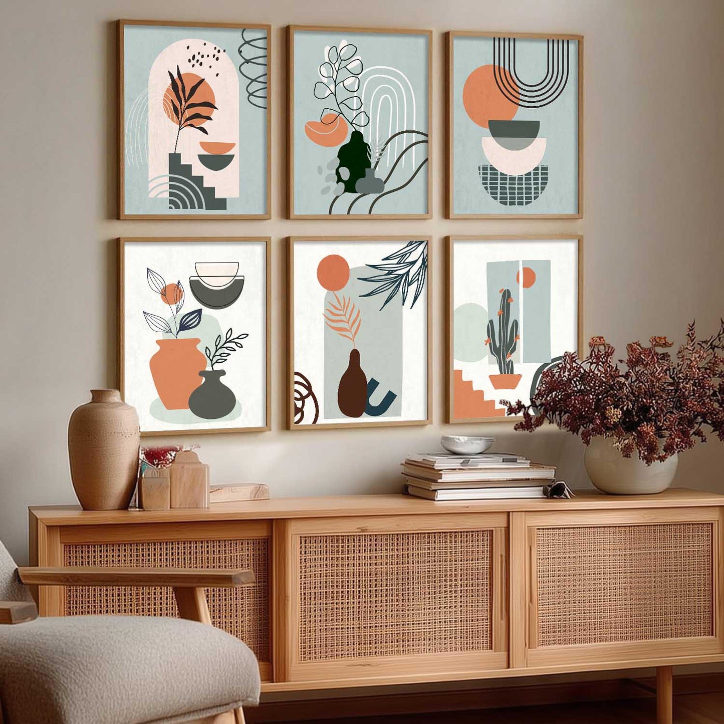 Minimal Boho Art Framed Posters for Home Living Room Bedroom and Office Wall Decor Set of 6