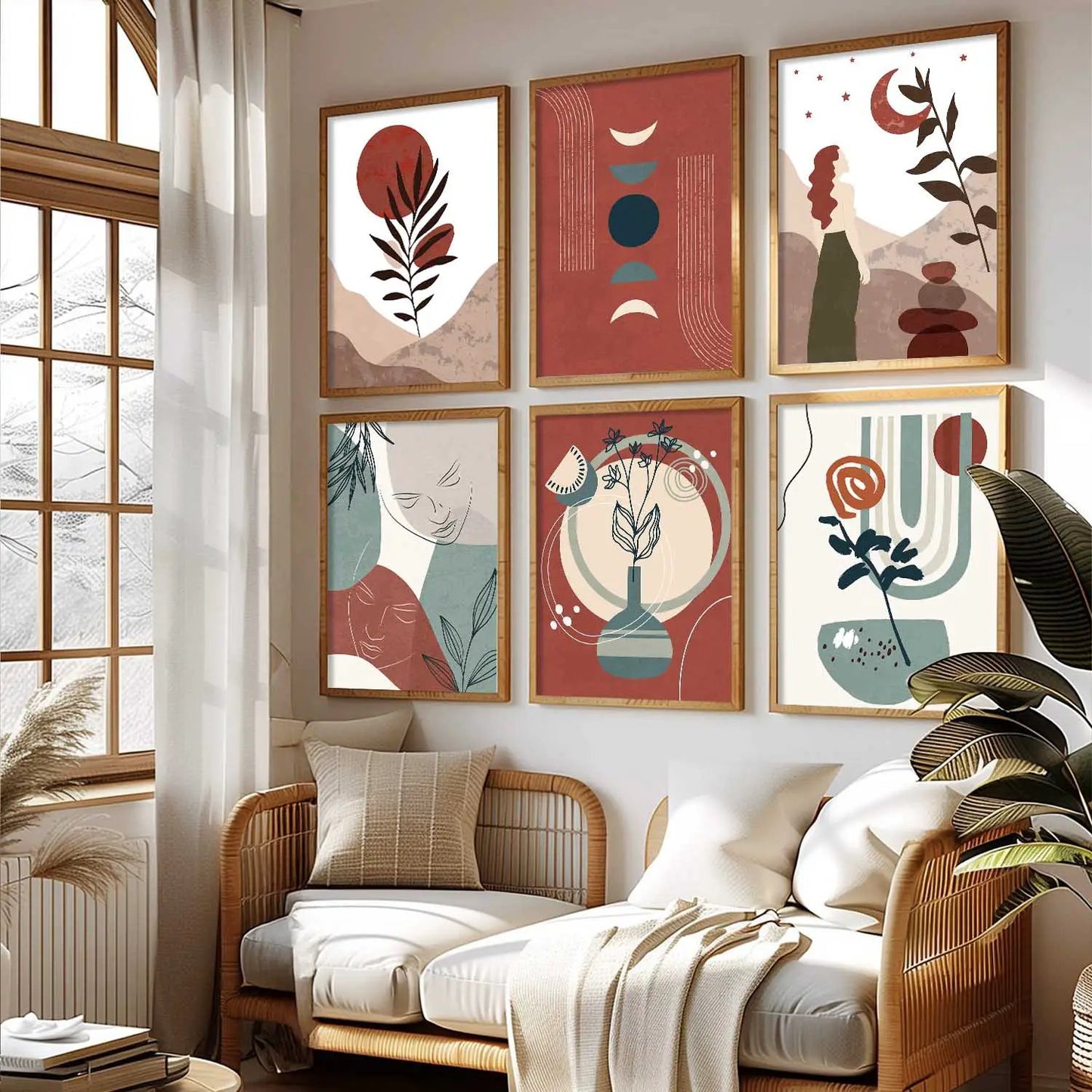 Minimal Boho Art Framed Posters for Home Living Room Bedroom and Office Wall Decor Set of 6