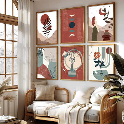 Minimal Boho Art Framed Posters for Home Living Room Bedroom and Office Wall Decor Set of 6