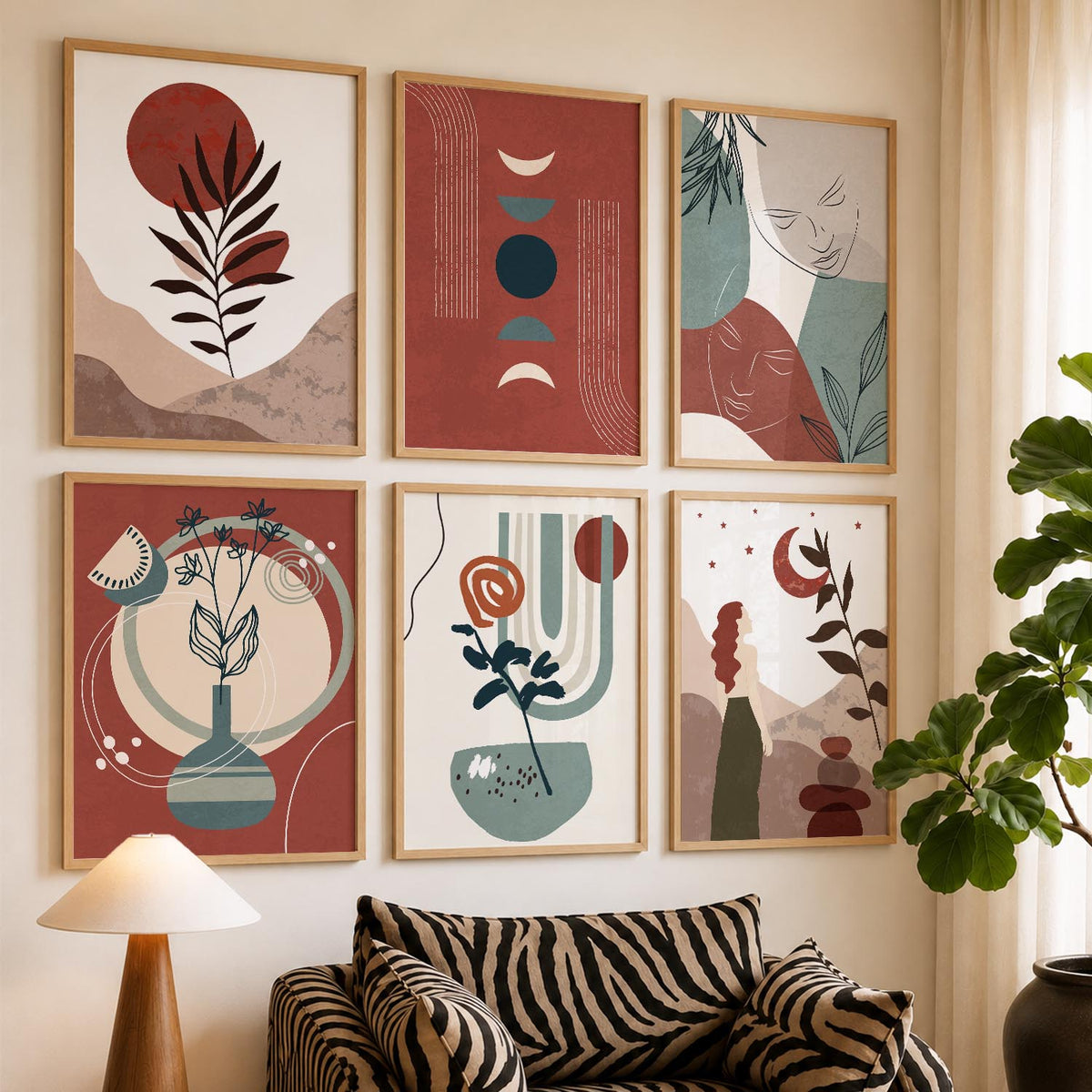Minimal Boho Art Framed Posters for Home Living Room Bedroom and Office Wall Decor Set of 6