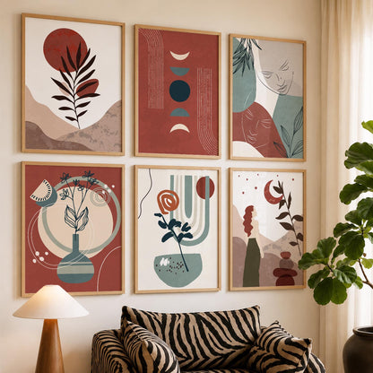 Minimal Boho Art Framed Posters for Home Living Room Bedroom and Office Wall Decor Set of 6