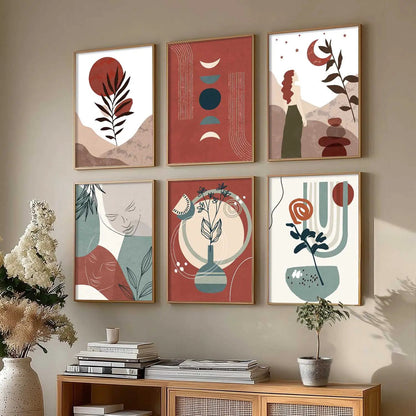 Minimal Boho Art Framed Posters for Home Living Room Bedroom and Office Wall Decor Set of 6