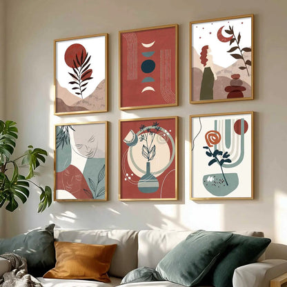Minimal Boho Art Framed Posters for Home Living Room Bedroom and Office Wall Decor Set of 6