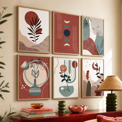 Minimal Boho Art Framed Posters for Home Living Room Bedroom and Office Wall Decor Set of 6
