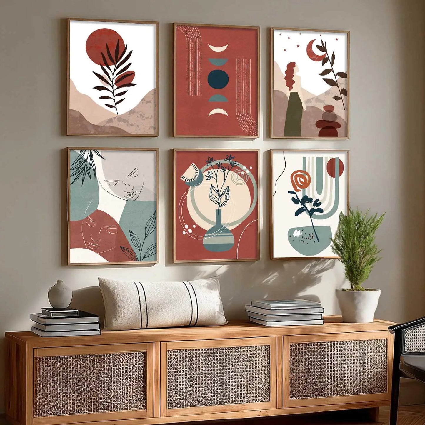 Minimal Boho Art Framed Posters for Home Living Room Bedroom and Office Wall Decor Set of 6
