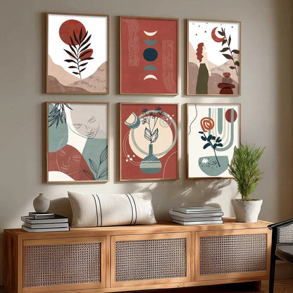 Minimal Boho Art Framed Posters for Home Living Room Bedroom and Office Wall Decor Set of 6
