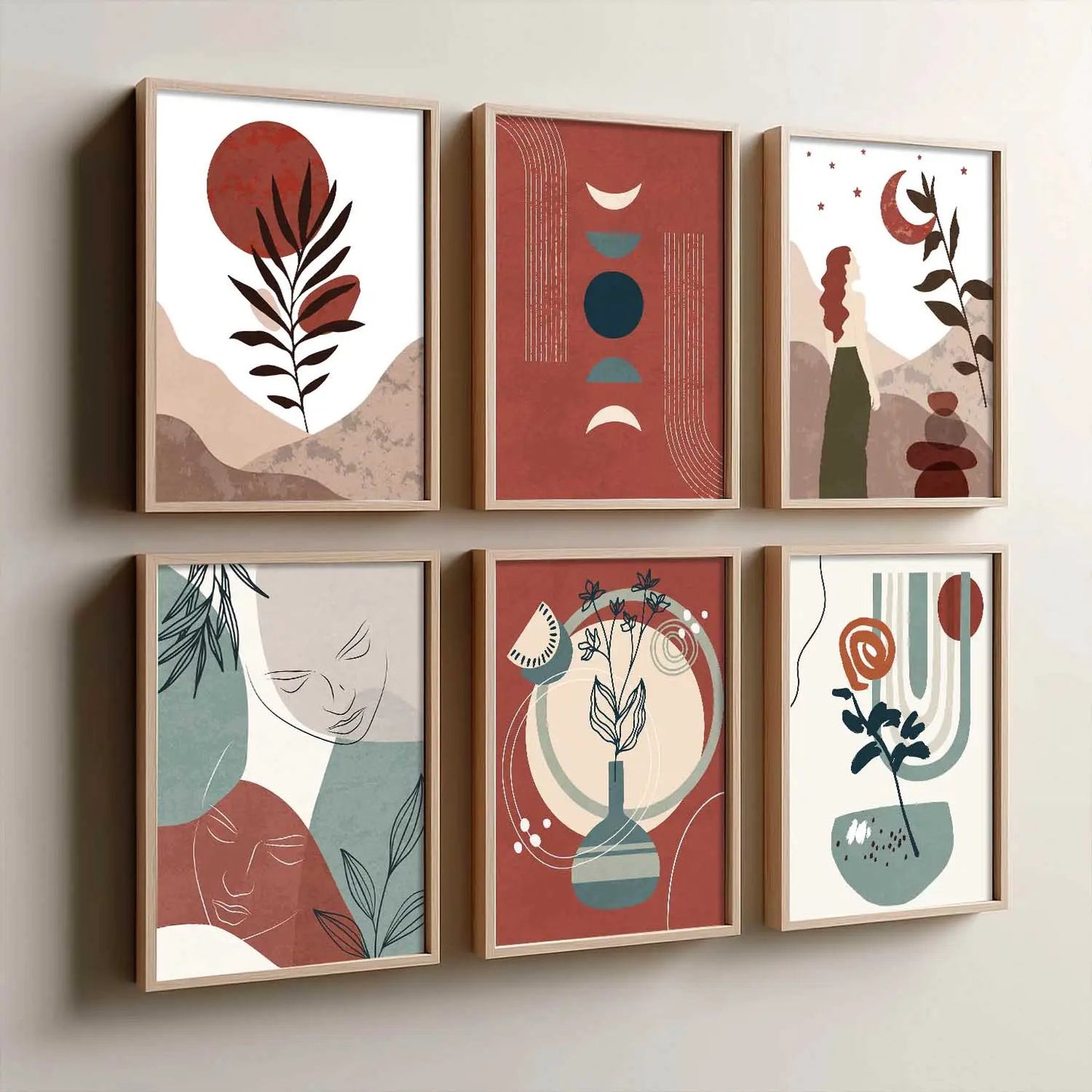 Minimal Boho Art Framed Posters for Home Living Room Bedroom and Office Wall Decor Set of 6