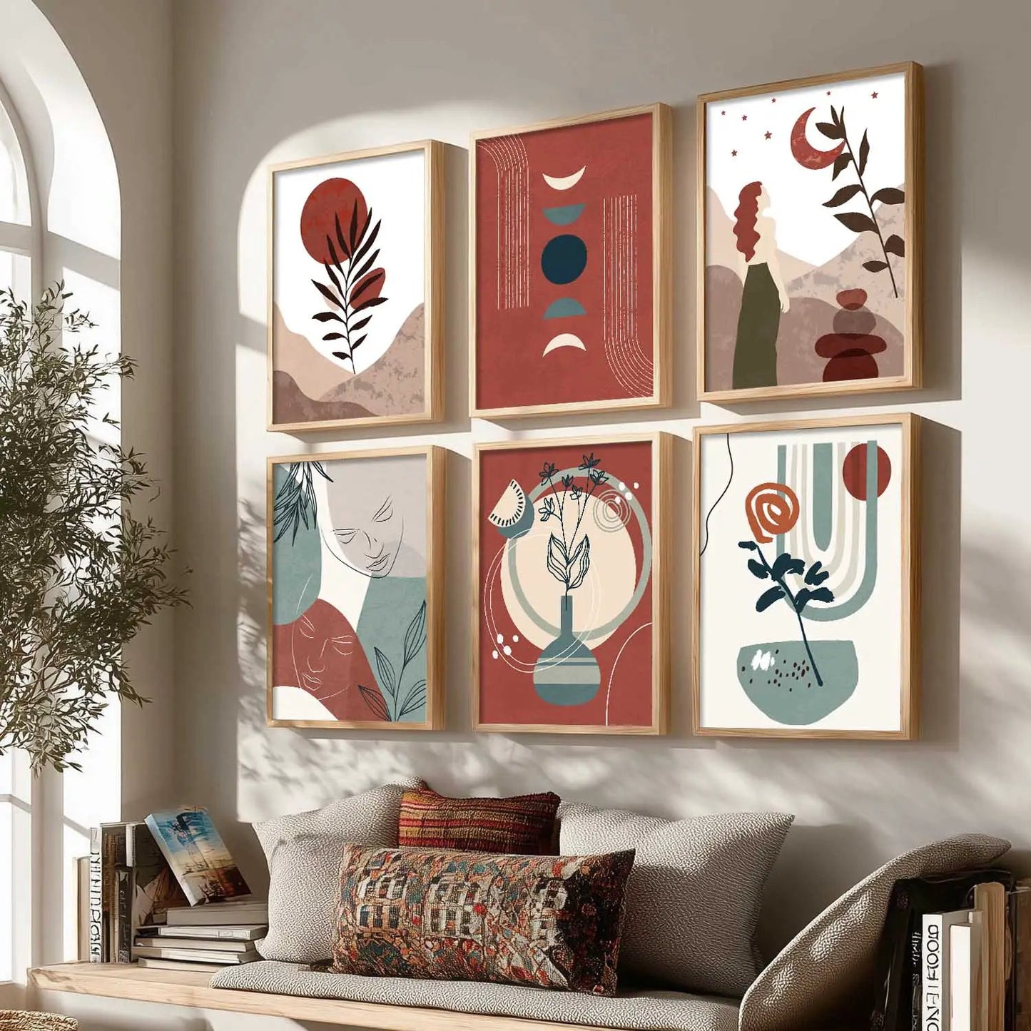 Minimal Boho Art Framed Posters for Home Living Room Bedroom and Office Wall Decor Set of 6