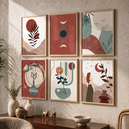Minimal Boho Art Framed Posters for Home Living Room Bedroom and Office Wall Decor Set of 6