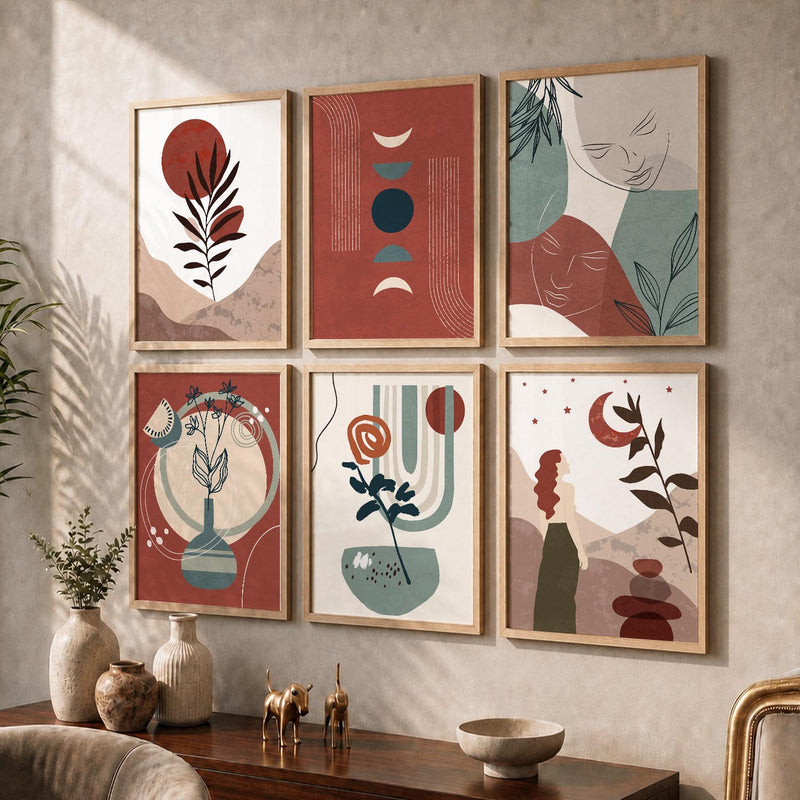 Minimal Boho Art Framed Posters for Home Living Room Bedroom and Office Wall Decor Set of 6