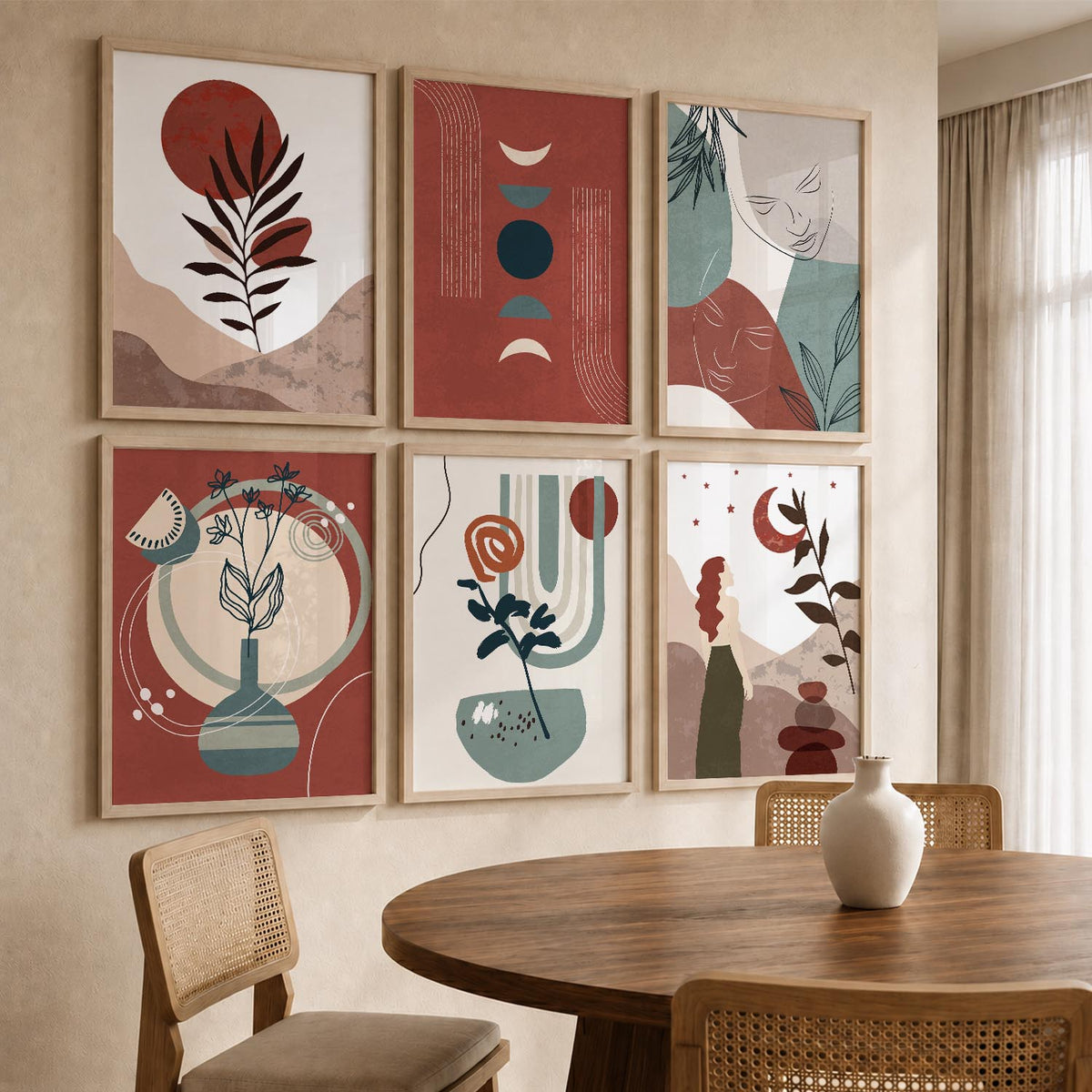 Minimal Boho Art Framed Posters for Home Living Room Bedroom and Office Wall Decor Set of 6