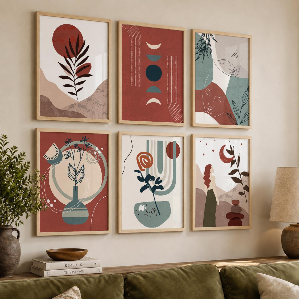 Minimal Boho Art Framed Posters for Home Living Room Bedroom and Office Wall Decor Set of 6
