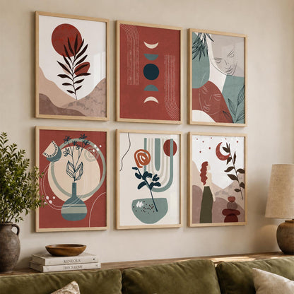 Minimal Boho Art Framed Posters for Home Living Room Bedroom and Office Wall Decor Set of 6