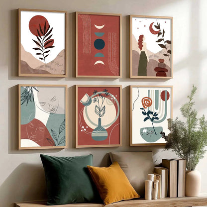 Minimal Boho Art Framed Posters for Home Living Room Bedroom and Office Wall Decor Set of 6