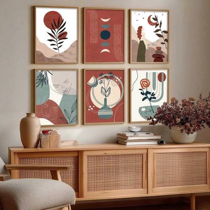 Minimal Boho Art Framed Posters for Home Living Room Bedroom and Office Wall Decor Set of 6