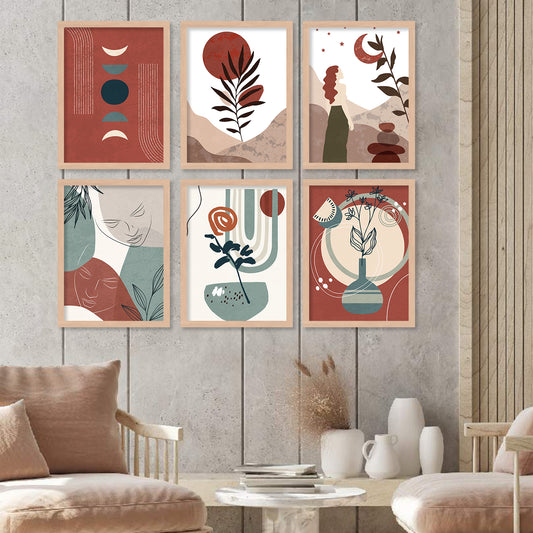 Minimal Boho Art Framed Posters for Home Living Room Bedroom and Office Wall Decor Set of 6