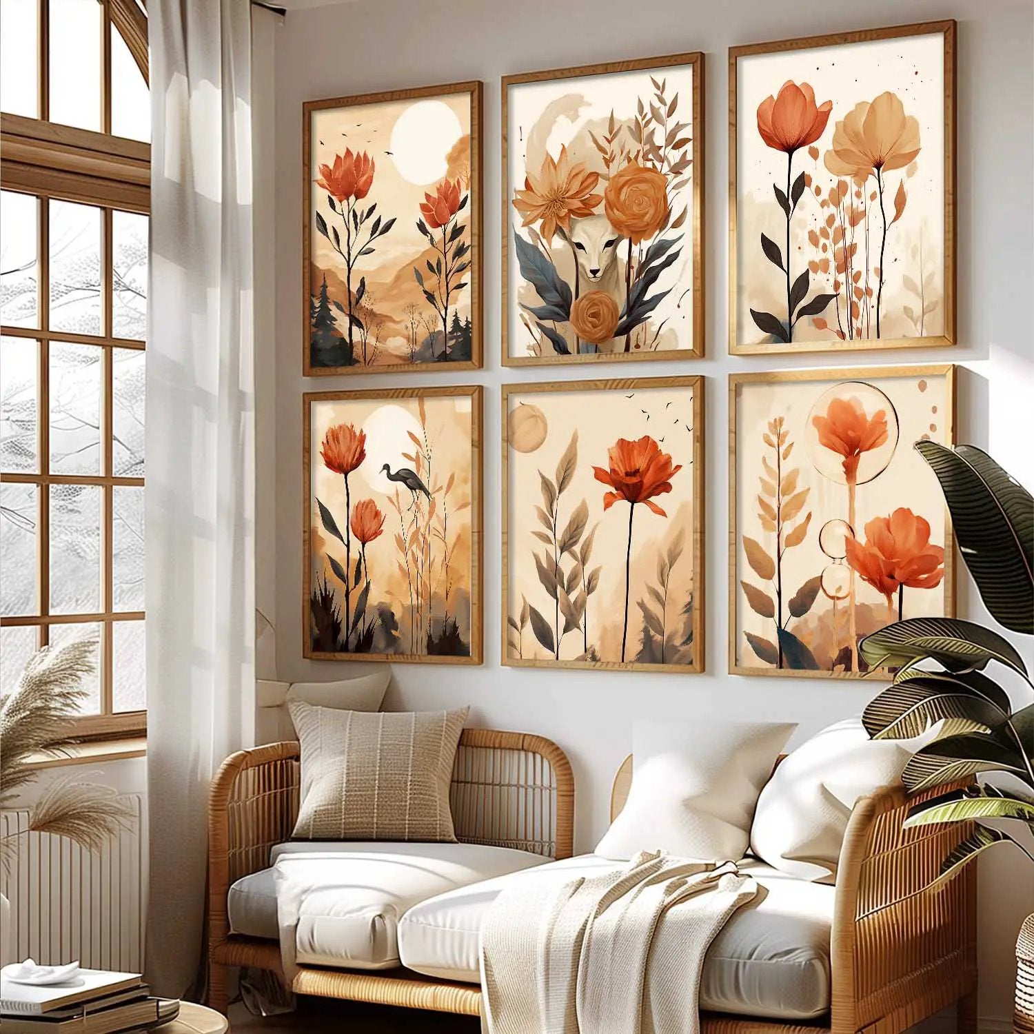 Floral Art Framed Posters for Home Living Room Bedroom and Office Wall Decor Set of 6 by Kotart store