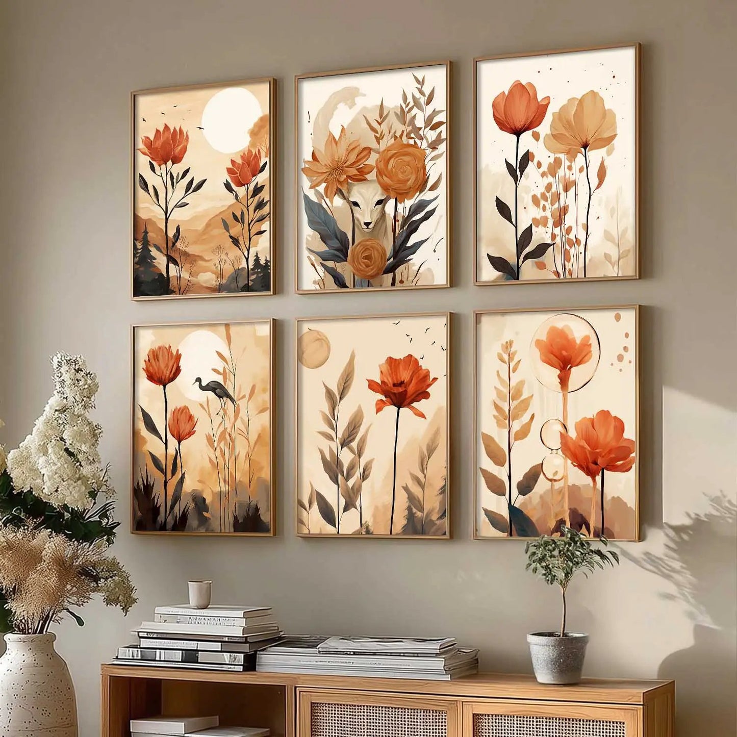 Floral Art Framed Posters for Home Living Room Bedroom and Office Wall Decor Set of 6 by Kotart store