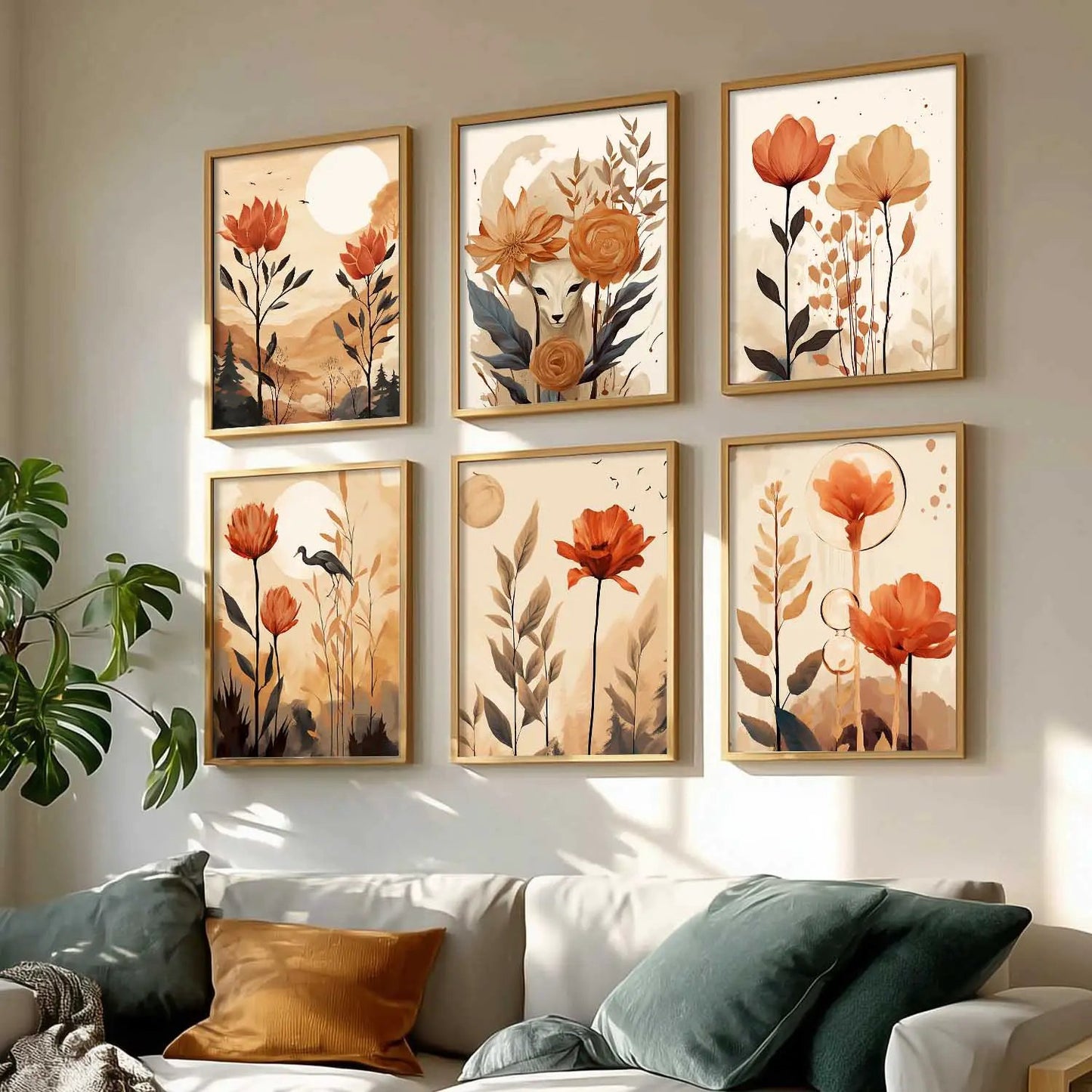 Floral Art Framed Posters for Home Living Room Bedroom and Office Wall Decor Set of 6 by Kotart store
