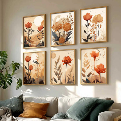 Floral Art Framed Posters for Home Living Room Bedroom and Office Wall Decor Set of 6 by Kotart store