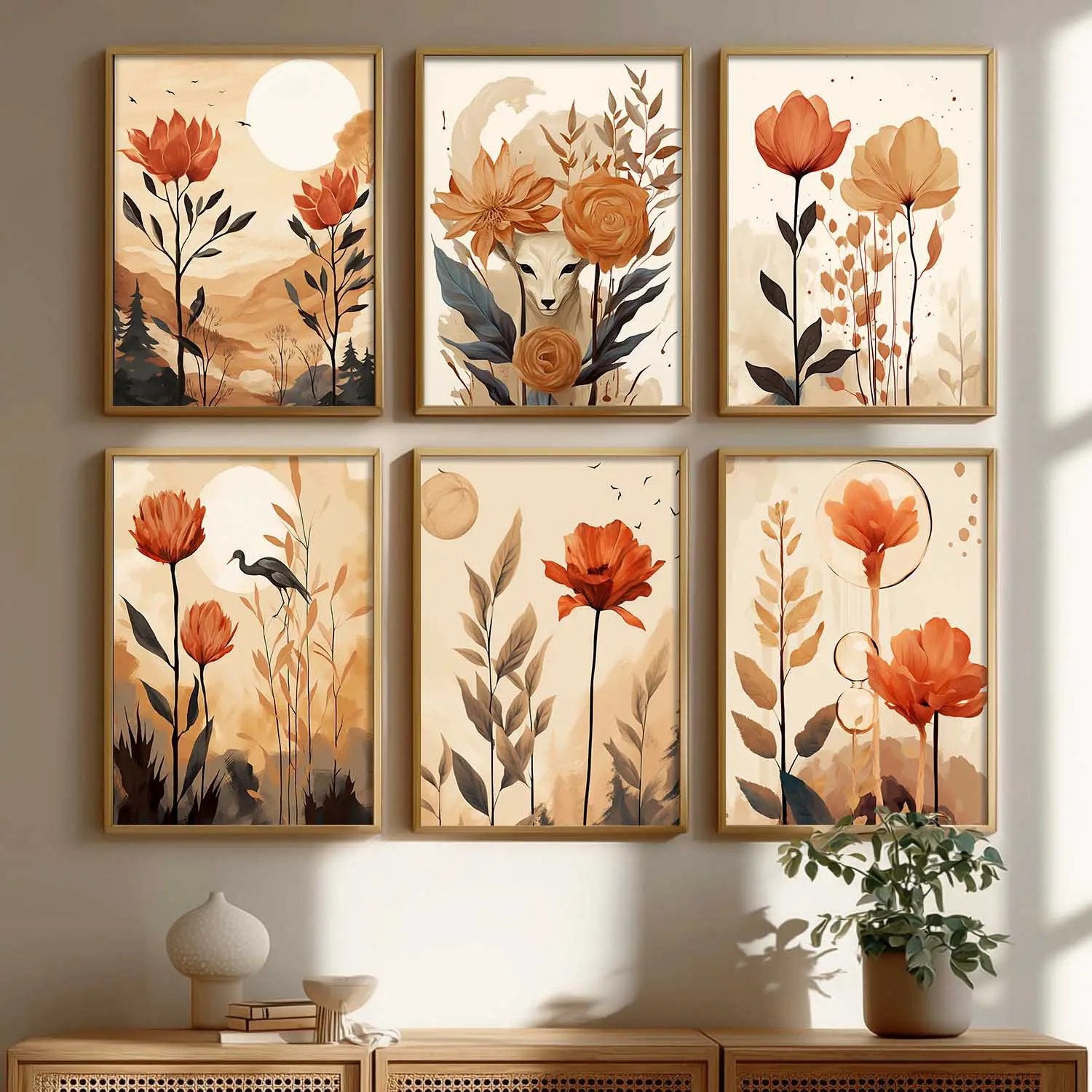 Floral Art Framed Posters for Home Living Room Bedroom and Office Wall Decor Set of 6 by Kotart store