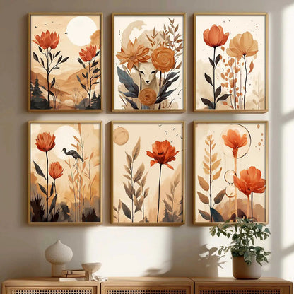 Floral Art Framed Posters for Home Living Room Bedroom and Office Wall Decor Set of 6 by Kotart store