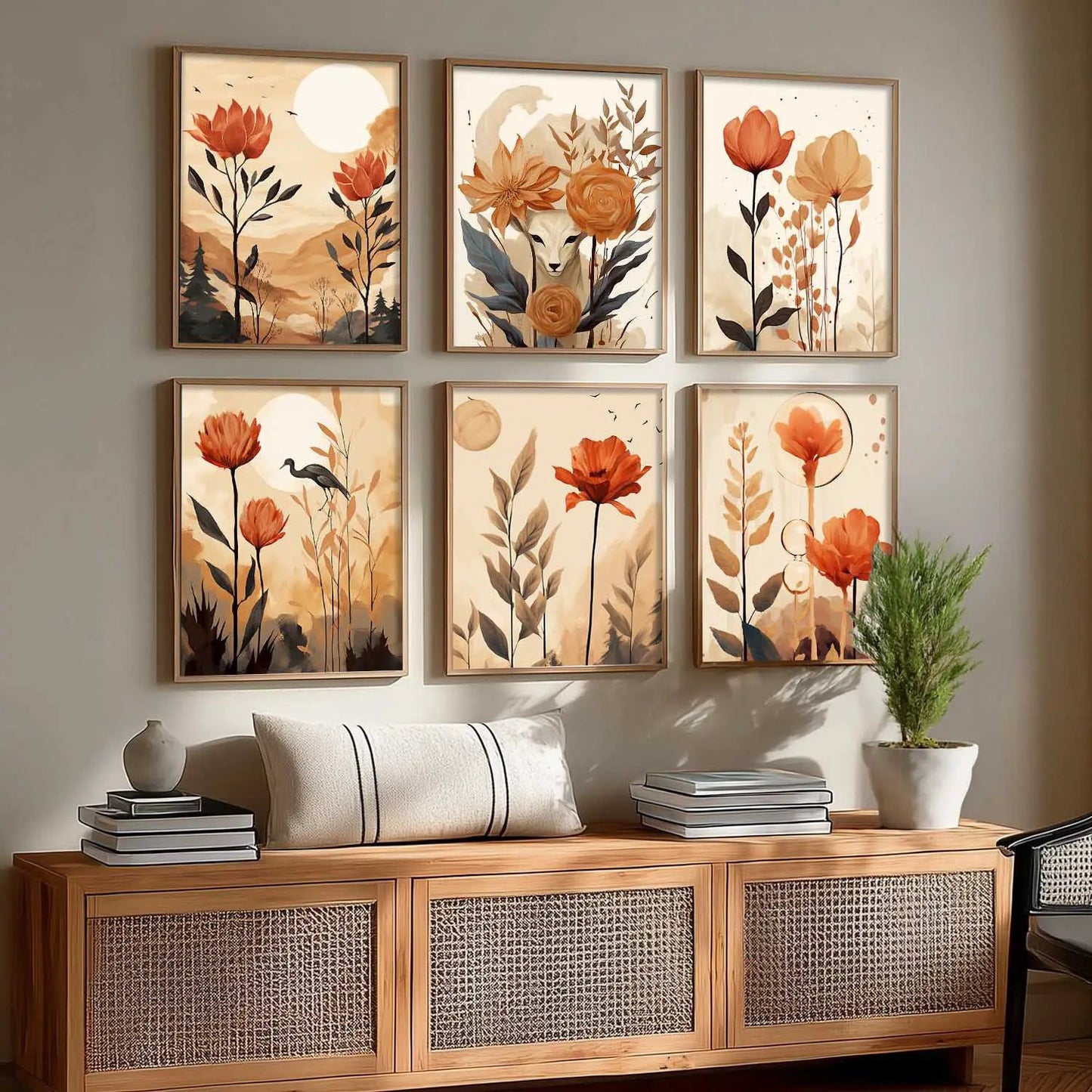 Floral Art Framed Posters for Home Living Room Bedroom and Office Wall Decor Set of 6 by Kotart store