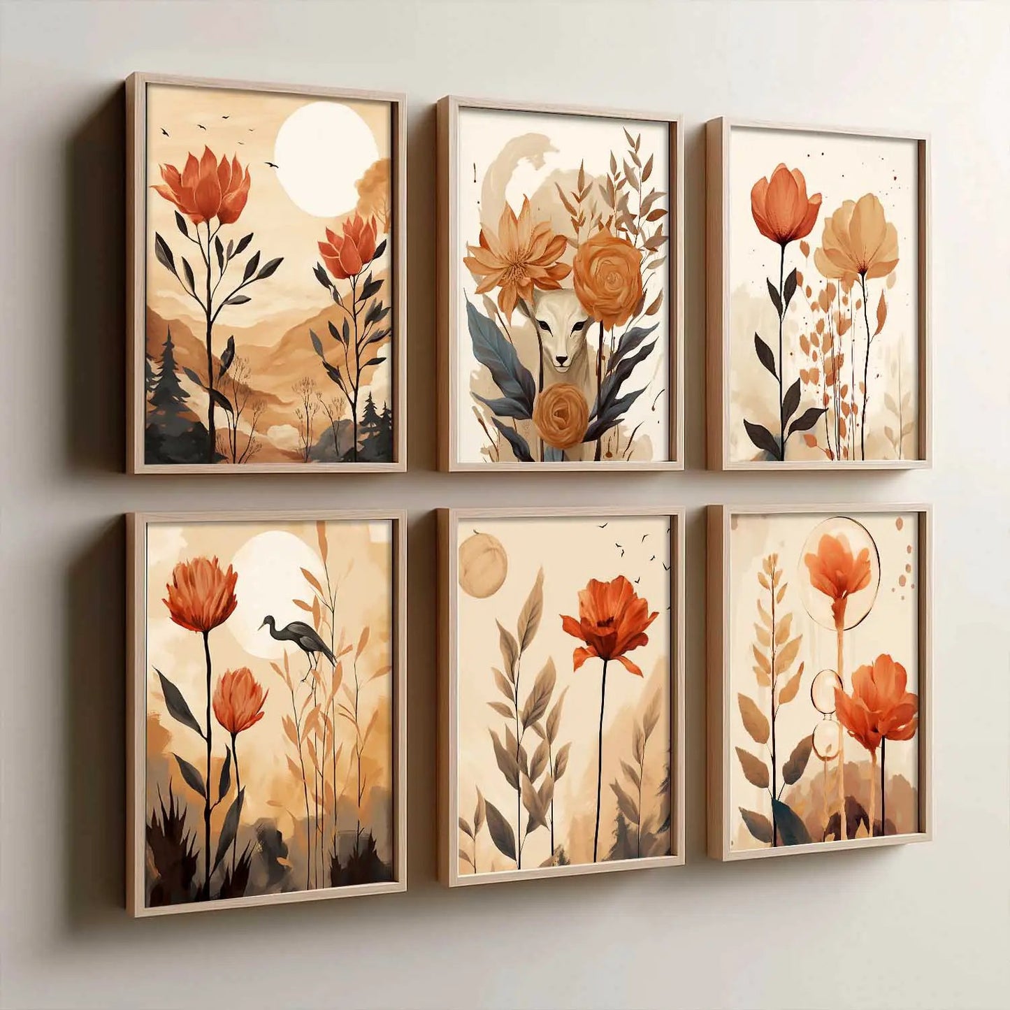 Floral Art Framed Posters for Home Living Room Bedroom and Office Wall Decor Set of 6 by Kotart store