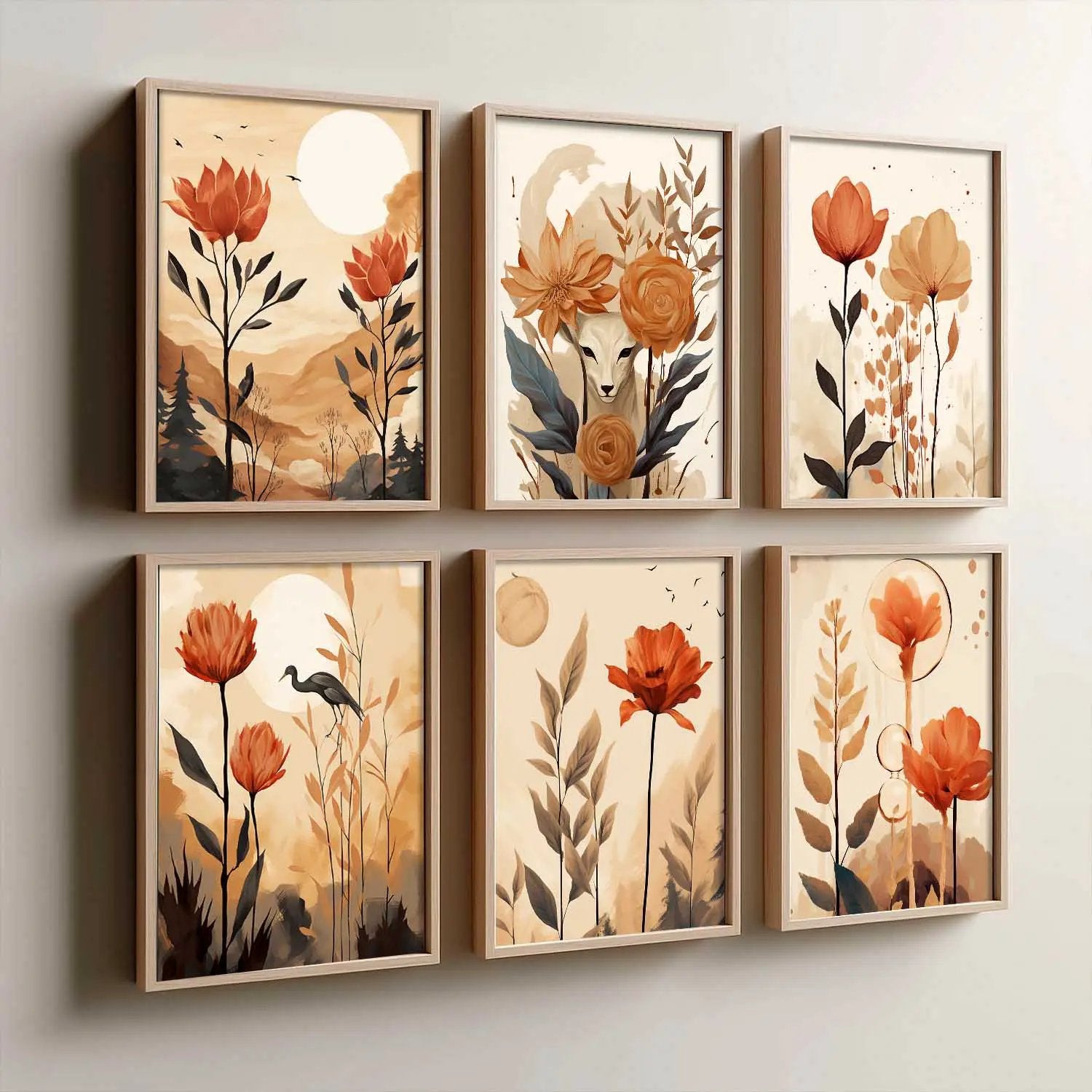 Floral Art Framed Posters for Home Living Room Bedroom and Office Wall Decor Set of 6 by Kotart store