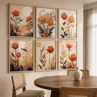 Floral Art Framed Posters for Home Living Room Bedroom and Office Wall Decor Set of 6
