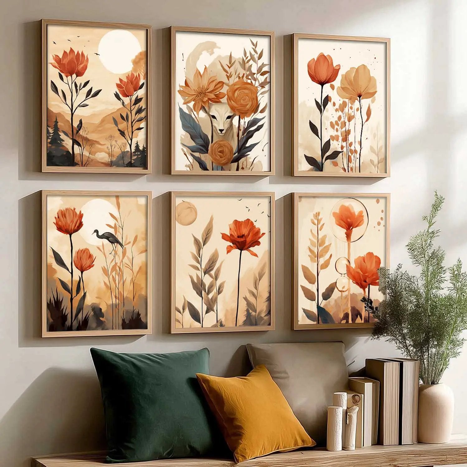 Floral Art Framed Posters for Home Living Room Bedroom and Office Wall Decor Set of 6 by Kotart store