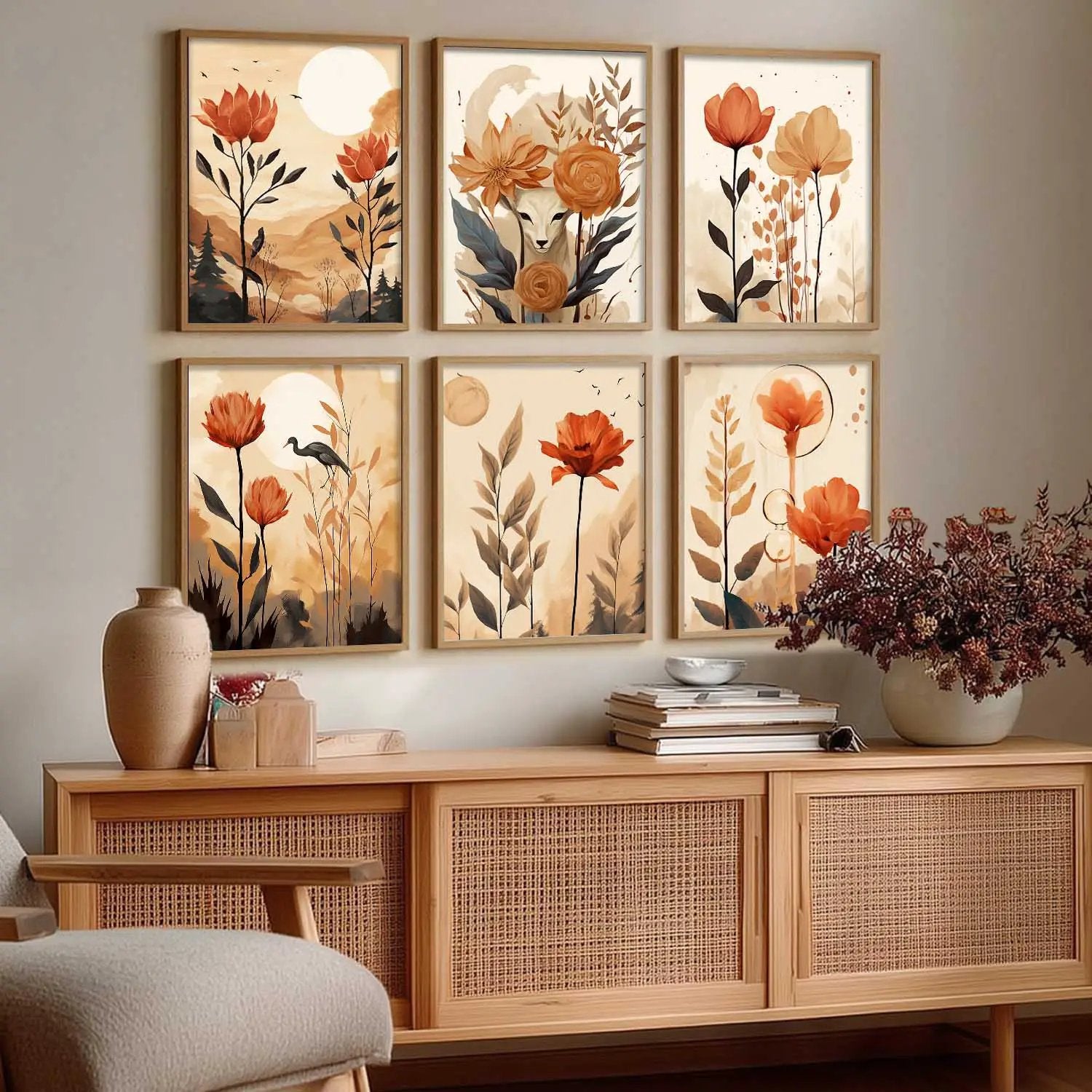 Floral Art Framed Posters for Home Living Room Bedroom and Office Wall Decor Set of 6 by Kotart store