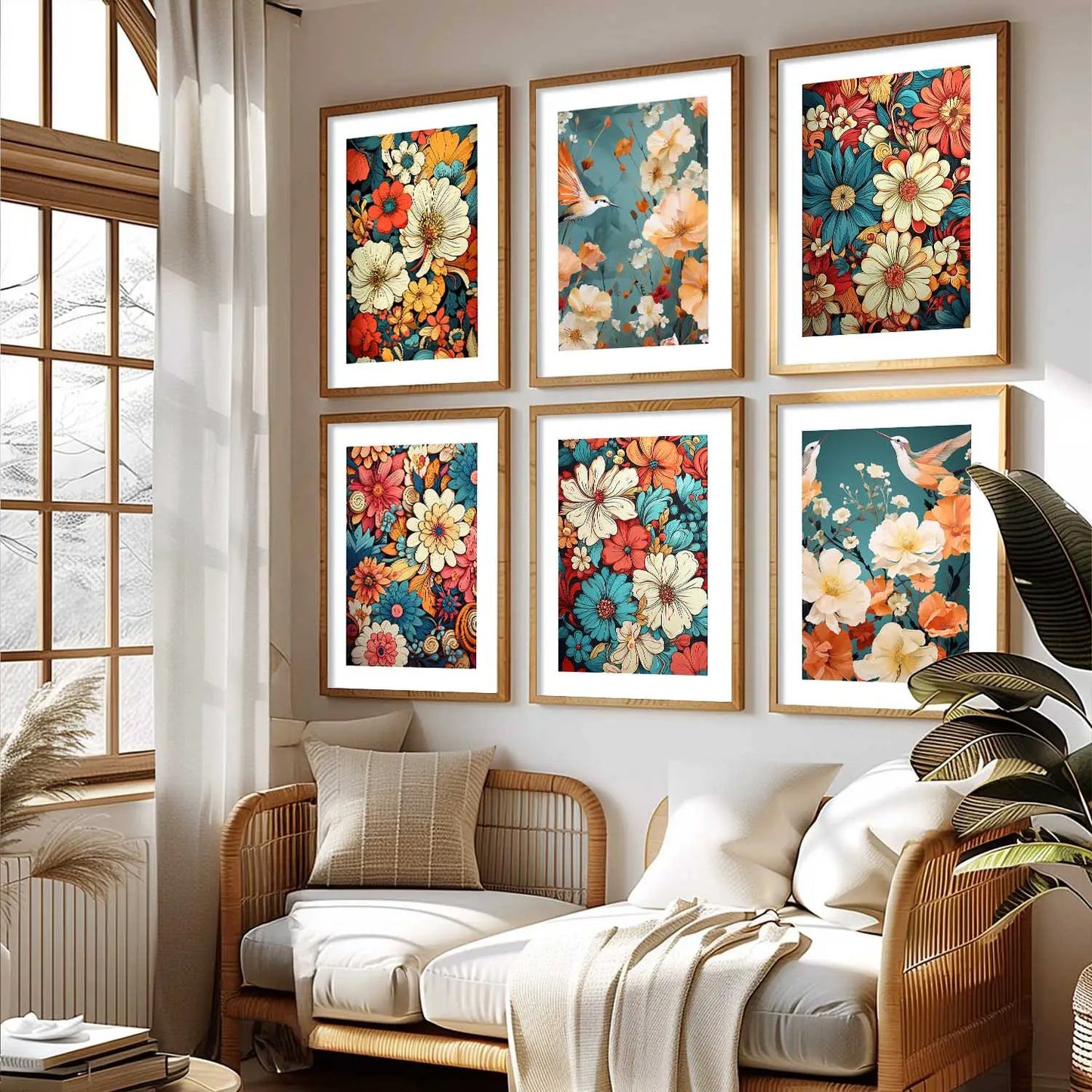 Floral Art Framed Posters for Home Living Room Bedroom and Office Wall Decor Set of 6