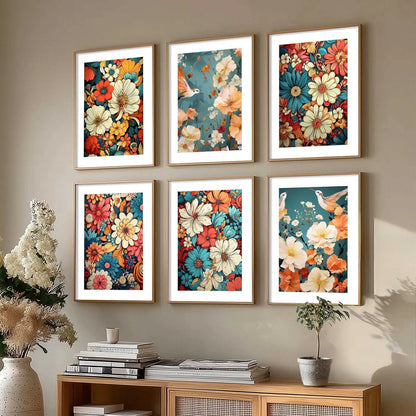 Floral Art Framed Posters for Home Living Room Bedroom and Office Wall Decor Set of 6