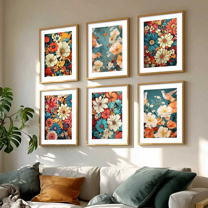 Floral Art Framed Posters for Home Living Room Bedroom and Office Wall Decor Set of 6