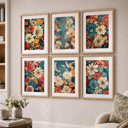 Floral Art Framed Posters for Home Living Room Bedroom and Office Wall Decor Set of 6