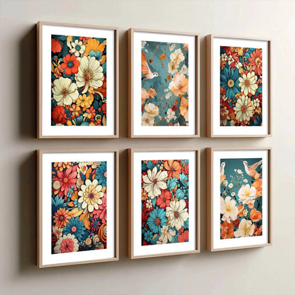 Floral Art Framed Posters for Home Living Room Bedroom and Office Wall Decor Set of 6