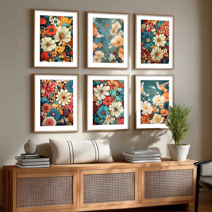 Floral Art Framed Posters for Home Living Room Bedroom and Office Wall Decor Set of 6